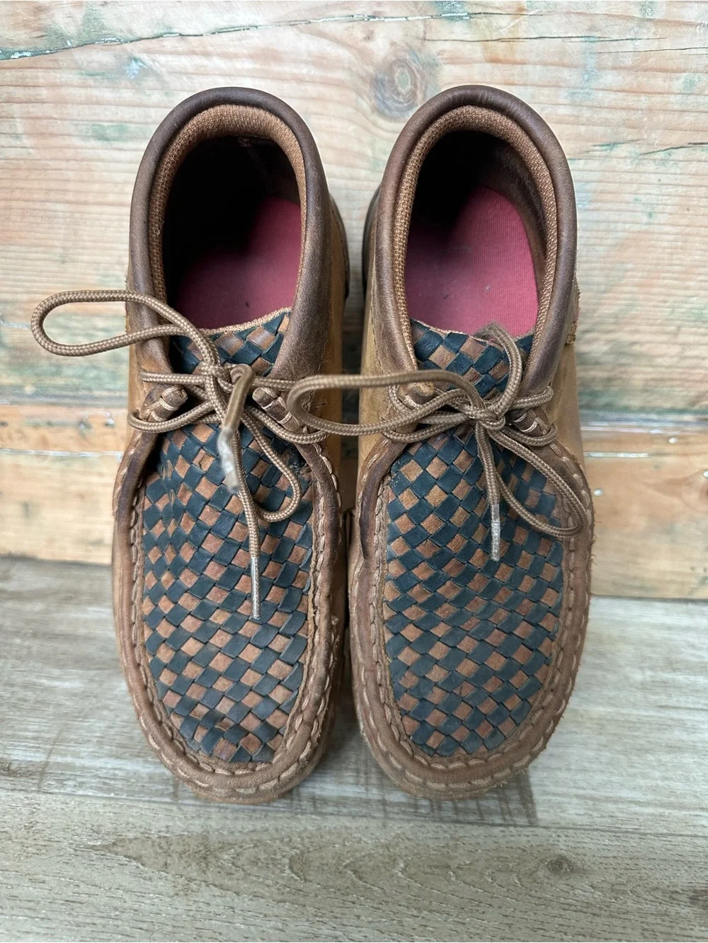 Twisted X Tan and Black Woven Toe Kids Moccasins